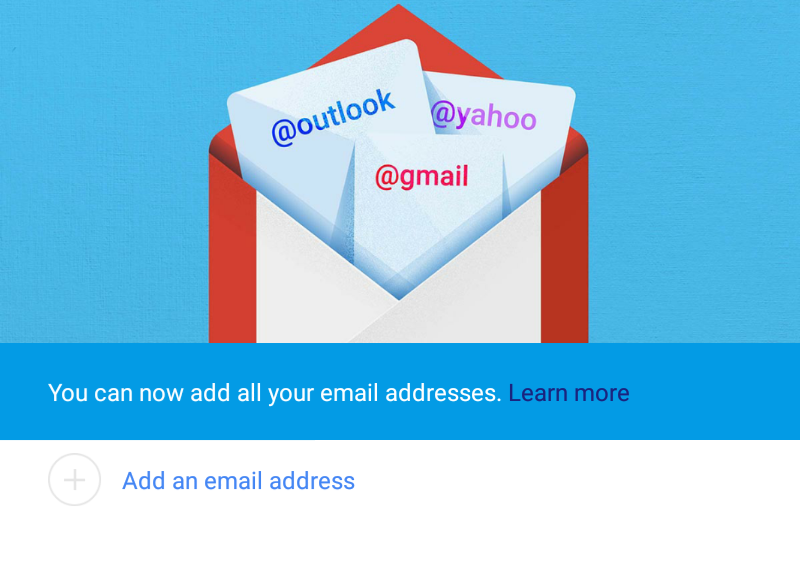 Screen which allows you to add email address