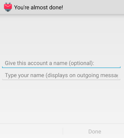 Screen to enter your account name and your name
