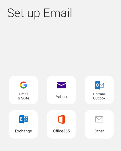 Screen which shows various email providers