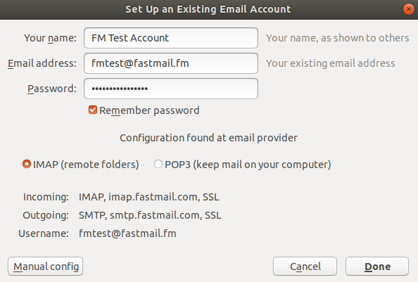 Autodetected settings of Fastmail