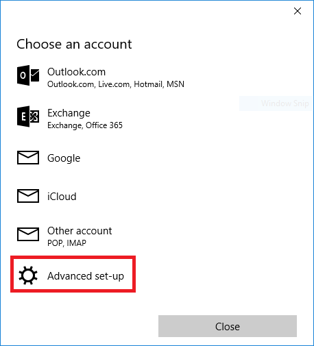 Screen to select Account type