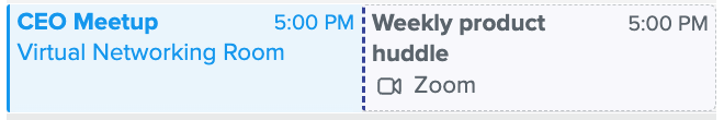 Fastmail calendar showing an event that has not been responded to, displayed in a faded color with a dashed outline.