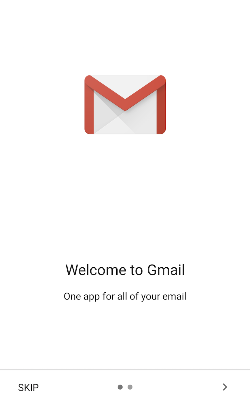 Gmail app welcome message