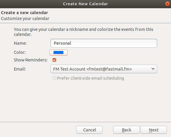 Calendar name and Color picker