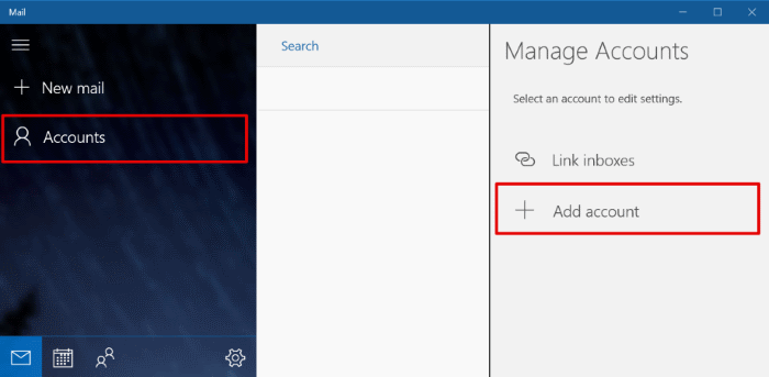Add Account within Windows 10 Mail