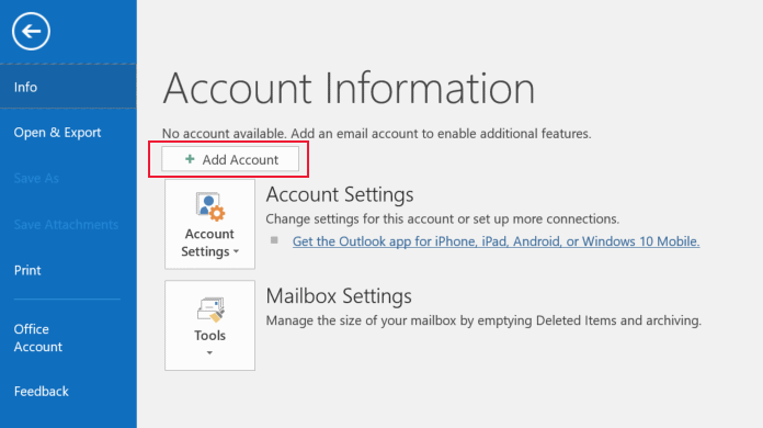 Add Account screenshot