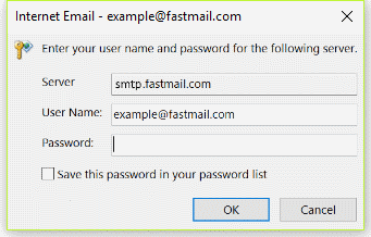 outgoing server password screenshot