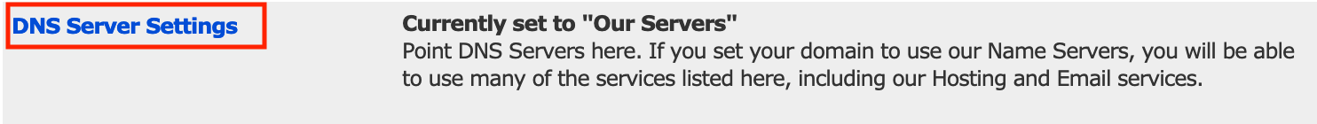 DNS server settings at Enom