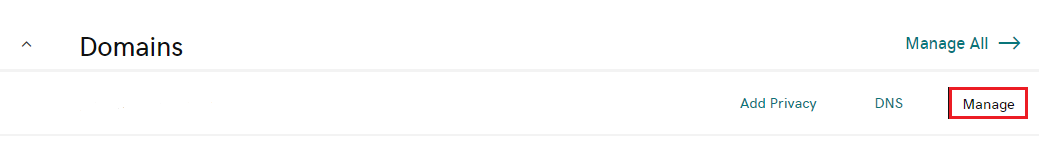 The Manage button at GoDaddy