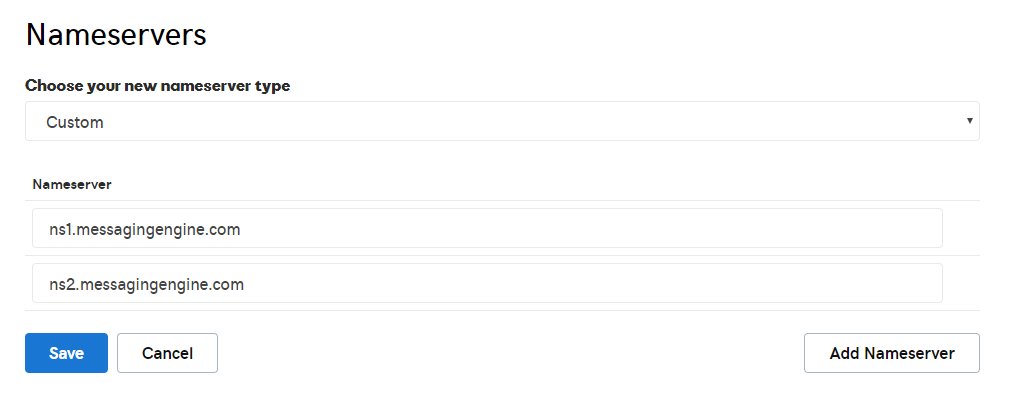 Fastmail's nameservers added to the GoDaddy interface